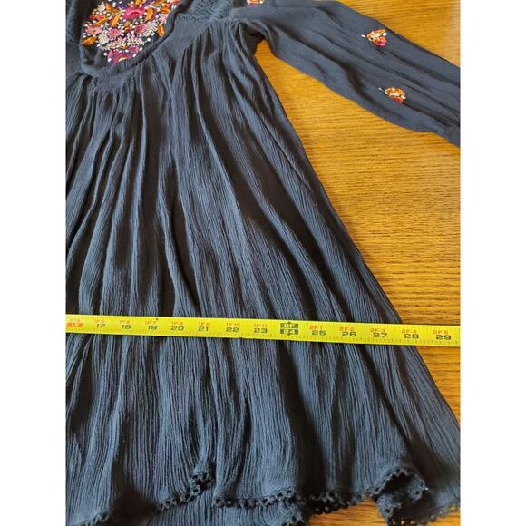 Free People Small Dress Black Mohave Embroidered‎ Mini Tunic Lace Long Sleeve - Picture 9 of 16
